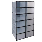 Simplify Set of 12 Drop Front Shoe Box Black: Plastic Storage Drawers for Shoe Storage, No Assembly Required