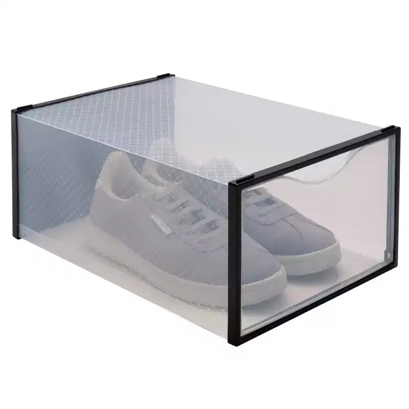 Set di 12 scatole portascarpe con apertura frontale semplificate, nere: cassetti in plastica per scarpe, nessun assemblaggio richiesto