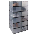 Set di 12 scatole portascarpe con apertura frontale semplificate, nere: cassetti in plastica per scarpe, nessun assemblaggio richiesto