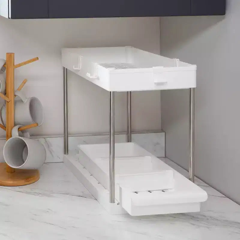 Organizer per Lavello a 2 Livelli Semplificato con Cassetto Bianco