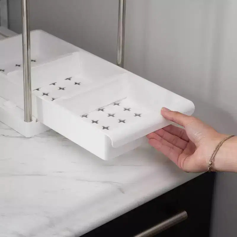 Organizer per Lavello a 2 Livelli Semplificato con Cassetto Bianco