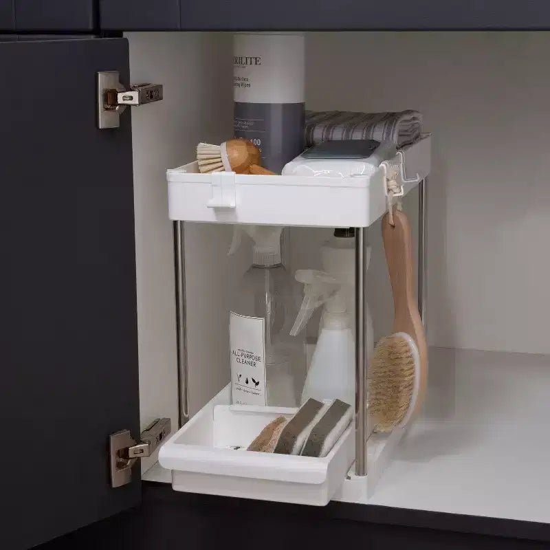 Organizer per Lavello a 2 Livelli Semplificato con Cassetto Bianco