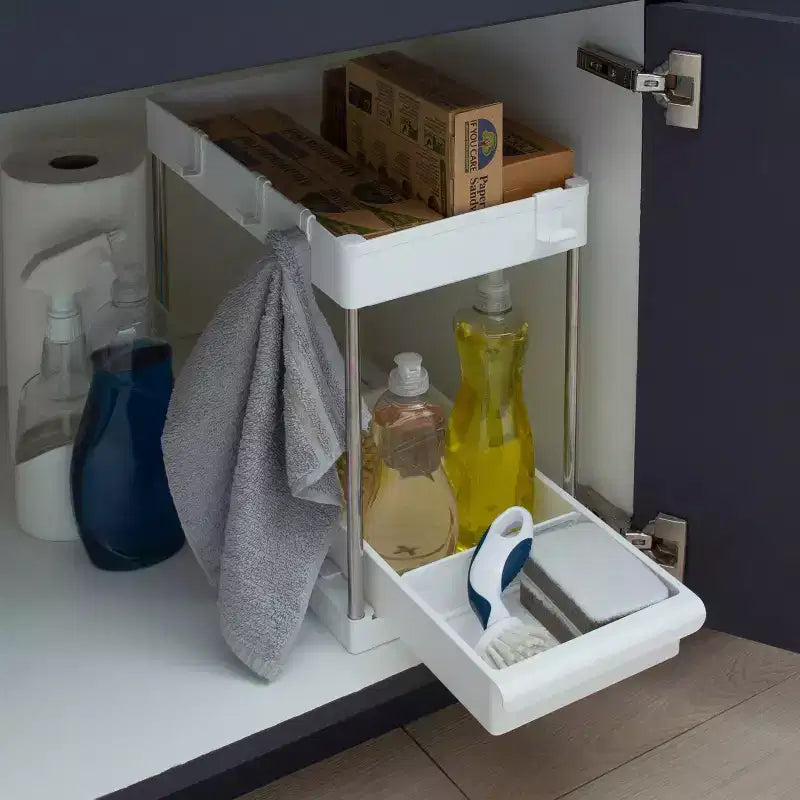 Organizer per Lavello a 2 Livelli Semplificato con Cassetto Bianco