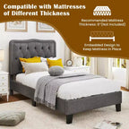 Struttura letto singola Costway con testiera imbottita a bottoni alta 117 cm e supporto a doghe in legno