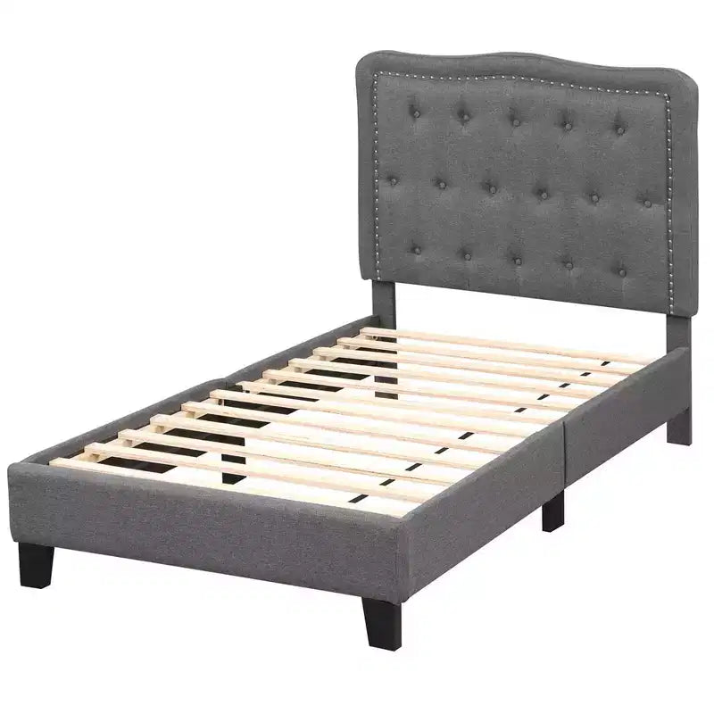 Struttura letto singola Costway con testiera imbottita a bottoni alta 117 cm e supporto a doghe in legno