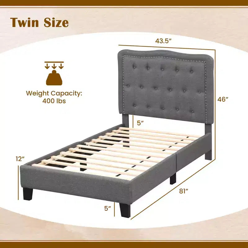 Struttura letto singola Costway con testiera imbottita a bottoni alta 117 cm e supporto a doghe in legno