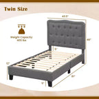 Struttura letto singola Costway con testiera imbottita a bottoni alta 117 cm e supporto a doghe in legno