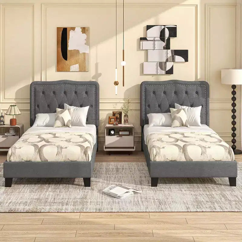 Struttura letto singola Costway con testiera imbottita a bottoni alta 117 cm e supporto a doghe in legno