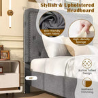 Struttura letto singola Costway con testiera imbottita a bottoni alta 117 cm e supporto a doghe in legno