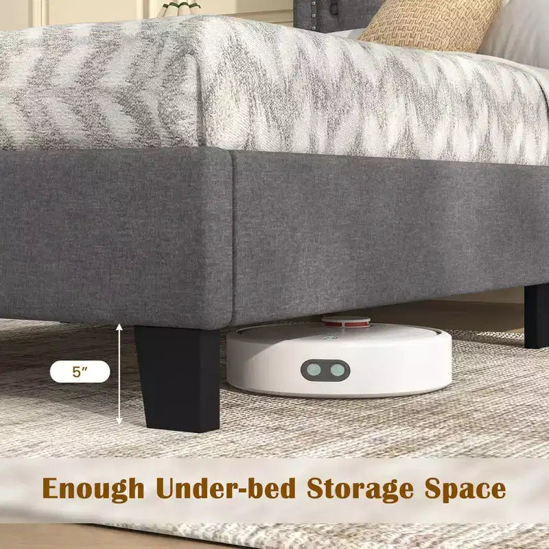 Struttura letto singola Costway con testiera imbottita a bottoni alta 117 cm e supporto a doghe in legno