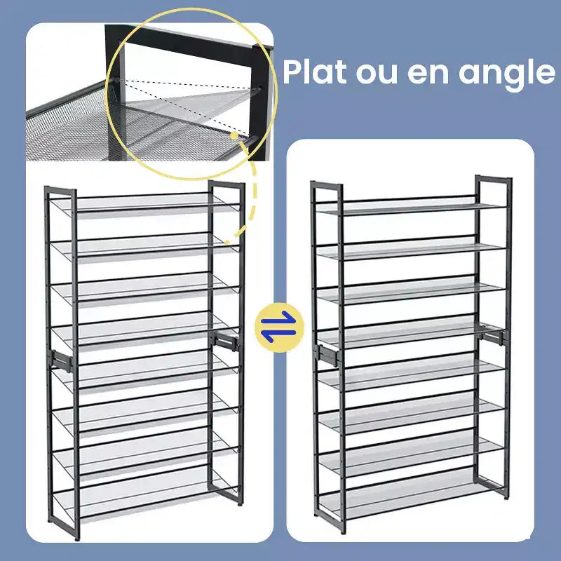 Scarpiera, Organizer per Scarpe a 8 Livelli, Contenitore per Scarpe in Metallo per Garage, Ingresso, Set di 2, Scaffale per Scarpe Impilabile a 4 Livelli