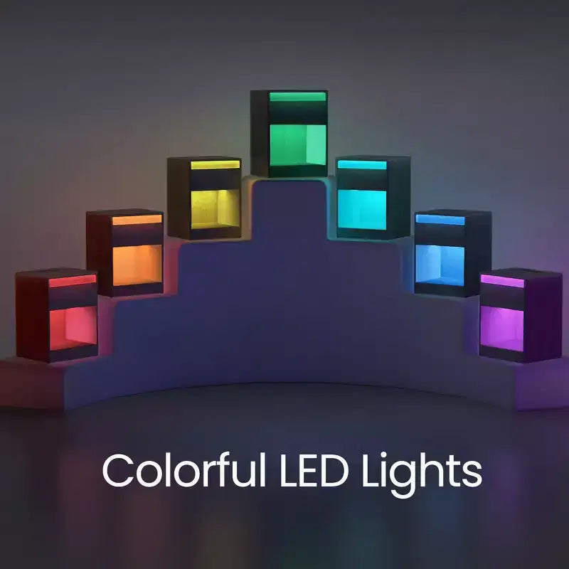 Comodino con Stazione di Ricarica, Comodino con Cassetto, Tavolino Laterale Moderno con Luci LED Regolabili