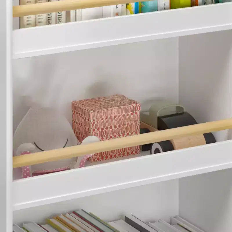 Libreria per bambini, Scaffale a 3 livelli, Organizzatore di libri, Libreria con contenitore per giocattoli per la camera dei bambini, sala giochi, asilo nido bianco