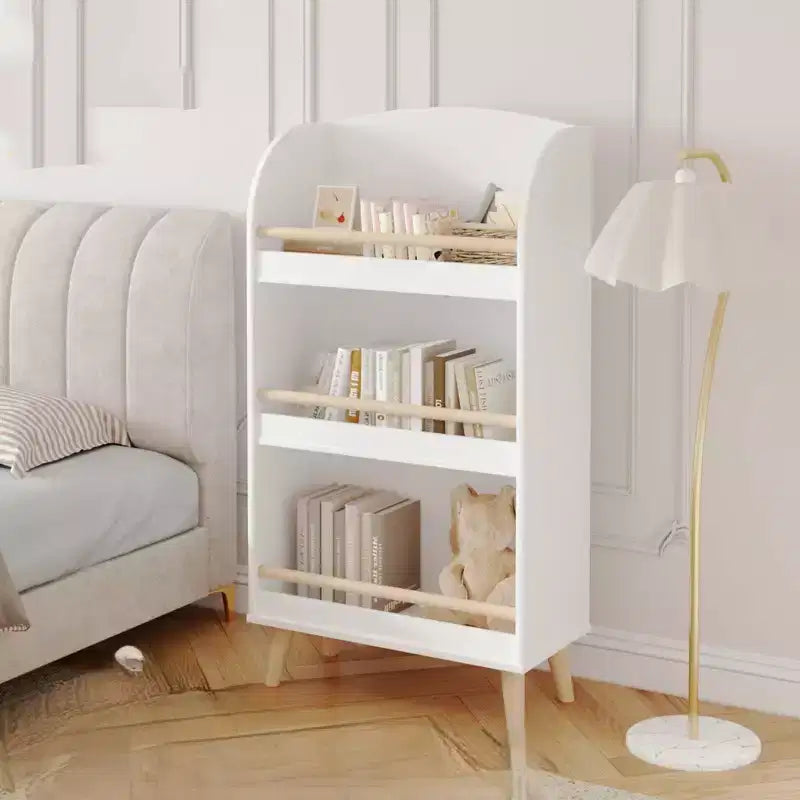 Libreria per bambini, Scaffale a 3 livelli, Organizzatore di libri, Libreria con contenitore per giocattoli per la camera dei bambini, sala giochi, asilo nido bianco