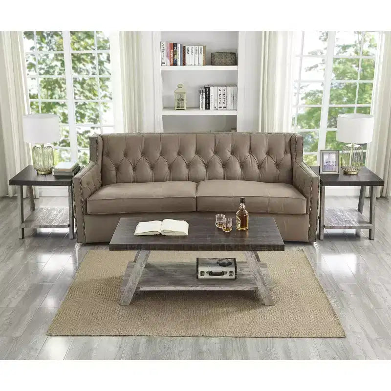 Set di tavolini da caffè a 3 ripiani Roundhill Furniture Athens Contemporary in legno, color noce anticato e grigio