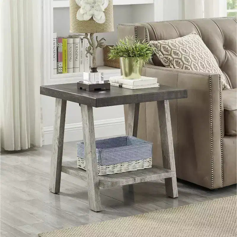 Set di tavolini da caffè a 3 ripiani Roundhill Furniture Athens Contemporary in legno, color noce anticato e grigio