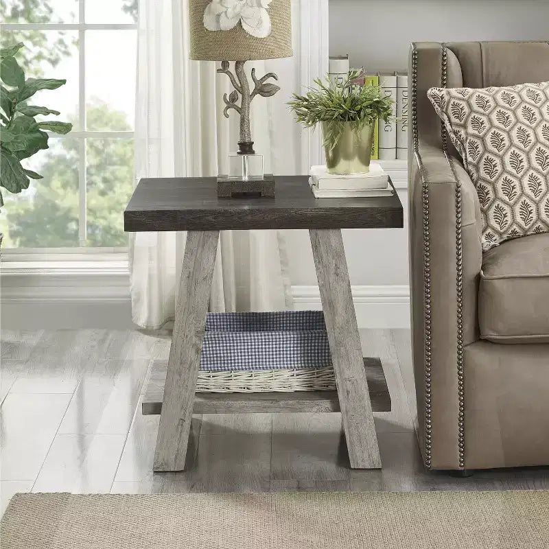 Set di tavolini da caffè a 3 ripiani Roundhill Furniture Athens Contemporary in legno, color noce anticato e grigio