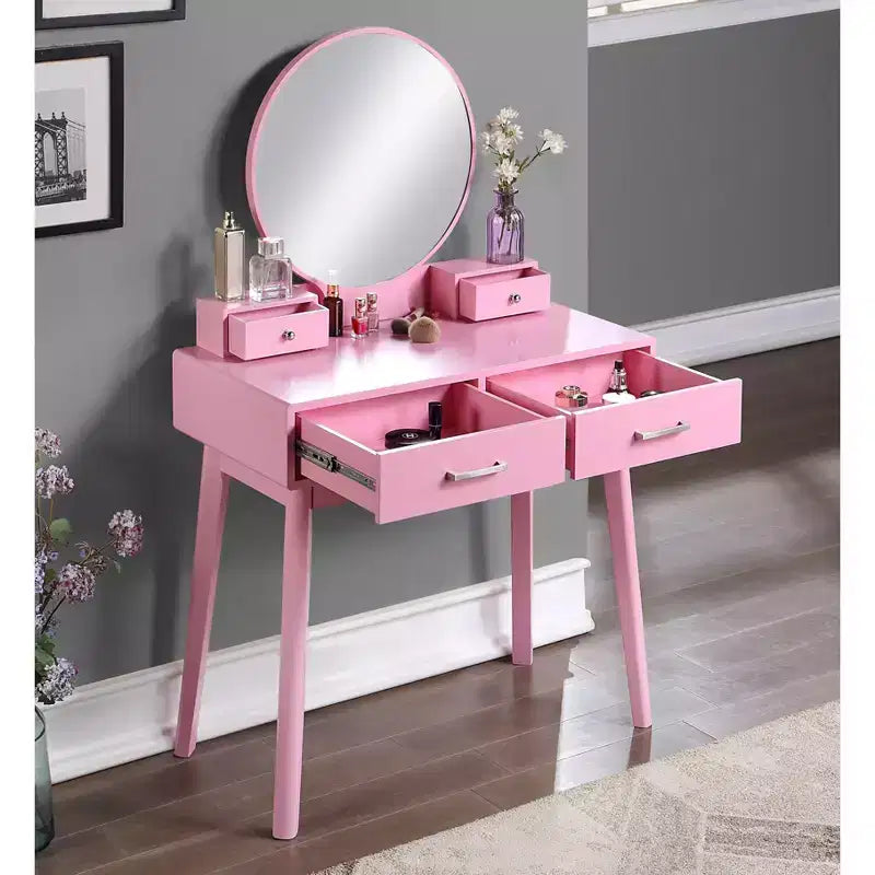 Set mobile bagno e sgabello Liannon in legno moderno, rosa
