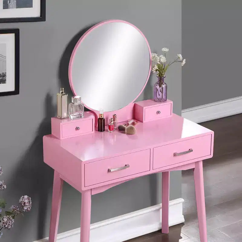 Set mobile bagno e sgabello Liannon in legno moderno, rosa