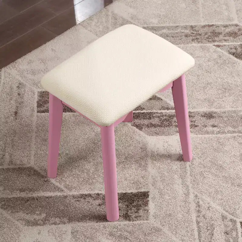 Set mobile bagno e sgabello Liannon in legno moderno, rosa