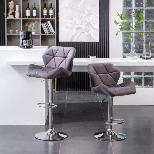 Sgabello da bar girevole e regolabile in altezza Breni Velvet Diamond Tufted, set da 2, grigio