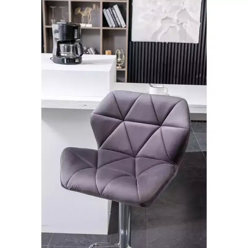 Sgabello da bar girevole e regolabile in altezza Breni Velvet Diamond Tufted, set da 2, grigio