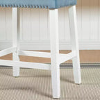 Roundhill Furniture Morovo, set di 2 sgabelli da bancone in velluto con seduta a sella trapuntata, finitura White-Wash, blu