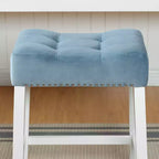 Roundhill Furniture Morovo, set di 2 sgabelli da bancone in velluto con seduta a sella trapuntata, finitura White-Wash, blu