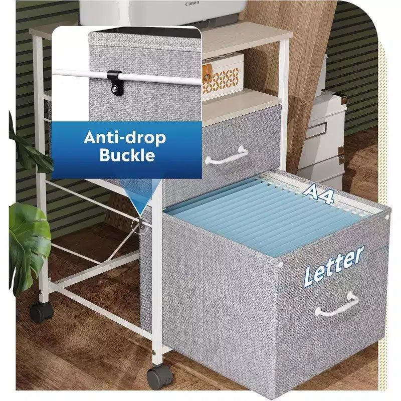 Mobiletto schedario DEXYLLO, porta stampante su ruote con ripiano aperto, schedario verticale in tessuto adatto per formato A4 o Letter per ufficio in casa