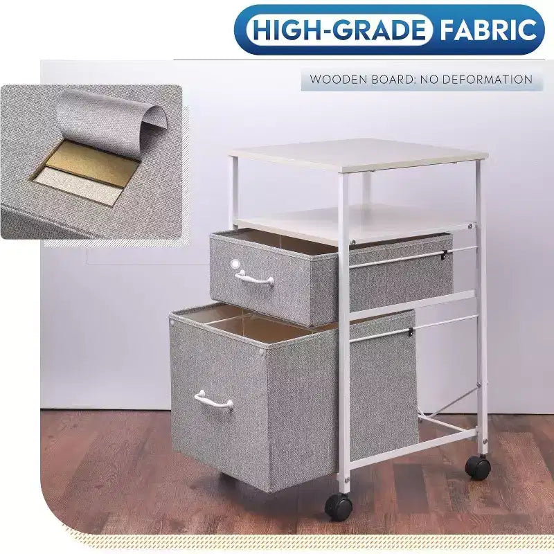 Mobiletto schedario DEXYLLO, porta stampante su ruote con ripiano aperto, schedario verticale in tessuto adatto per formato A4 o Letter per ufficio in casa