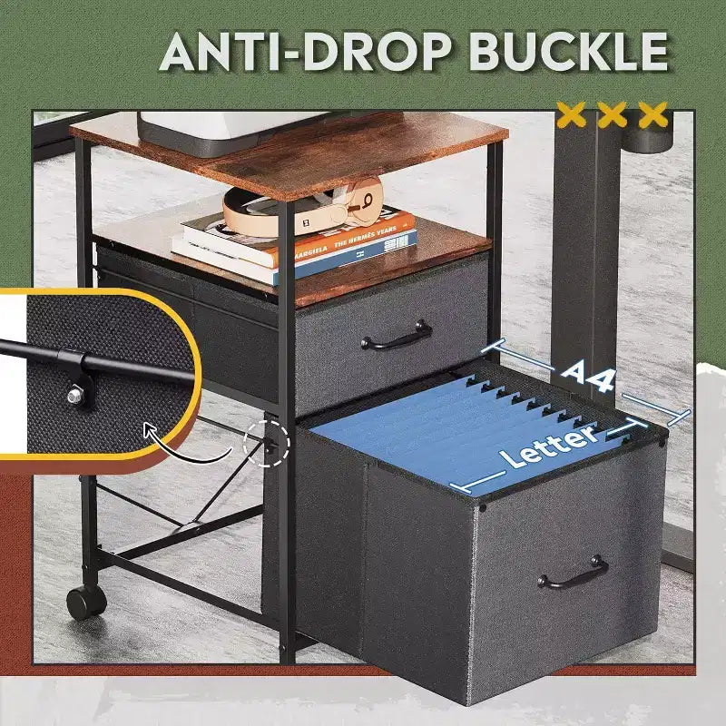 Mobiletto schedario DEXYLLO, porta stampante su ruote con ripiano aperto, schedario verticale in tessuto adatto per formato A4 o Letter per ufficio in casa