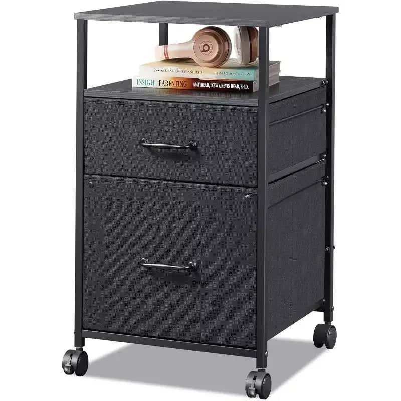 Mobiletto schedario DEXYLLO, porta stampante su ruote con ripiano aperto, schedario verticale in tessuto adatto per formato A4 o Letter per ufficio in casa