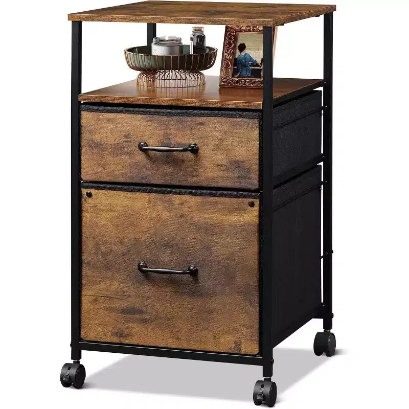 Mobiletto schedario DEXYLLO, porta stampante su ruote con ripiano aperto, schedario verticale in tessuto adatto per formato A4 o Letter per ufficio in casa