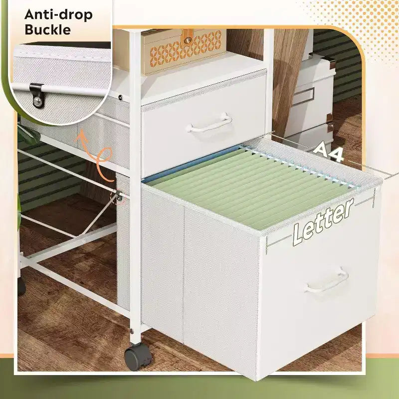 Mobiletto schedario DEXYLLO, porta stampante su ruote con ripiano aperto, schedario verticale in tessuto adatto per formato A4 o Letter per ufficio in casa