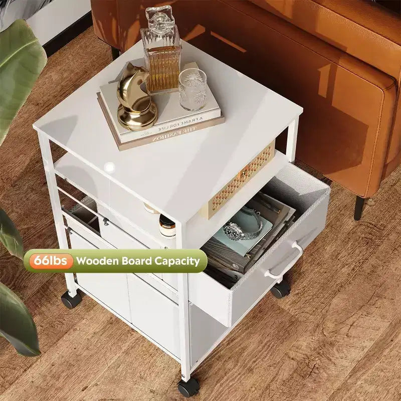 Mobiletto schedario DEXYLLO, porta stampante su ruote con ripiano aperto, schedario verticale in tessuto adatto per formato A4 o Letter per ufficio in casa
