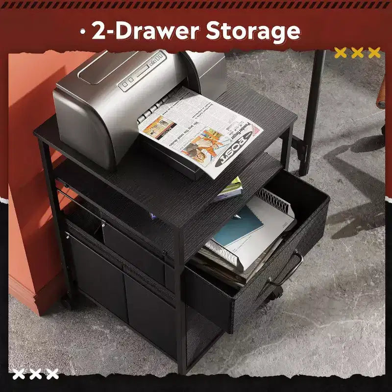 Mobiletto schedario DEXYLLO, porta stampante su ruote con ripiano aperto, schedario verticale in tessuto adatto per formato A4 o Letter per ufficio in casa