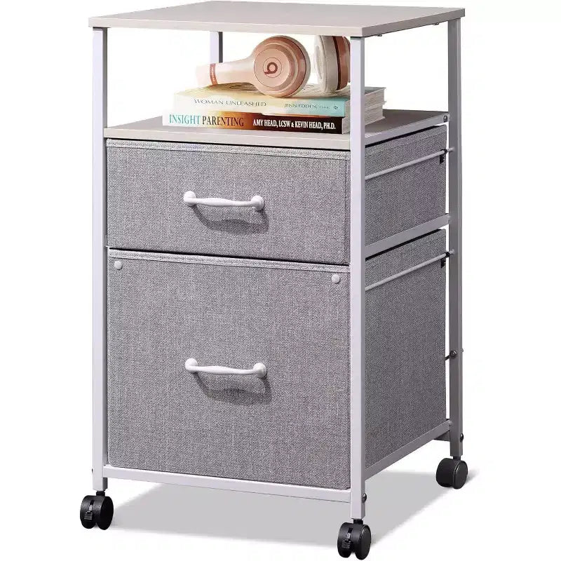 Mobiletto schedario DEXYLLO, porta stampante su ruote con ripiano aperto, schedario verticale in tessuto adatto per formato A4 o Letter per ufficio in casa