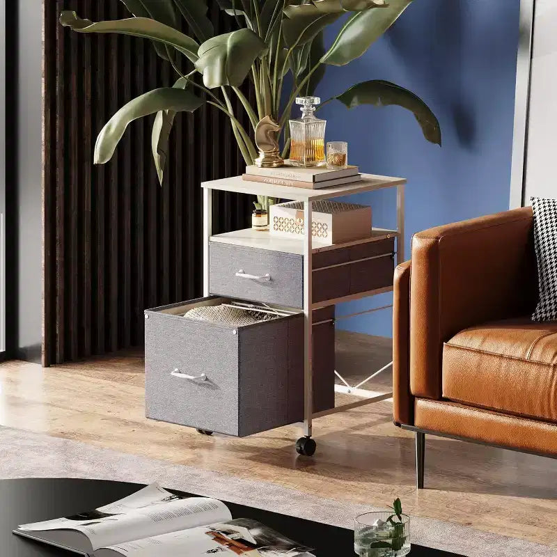 Mobiletto schedario DEXYLLO, porta stampante su ruote con ripiano aperto, schedario verticale in tessuto adatto per formato A4 o Letter per ufficio in casa