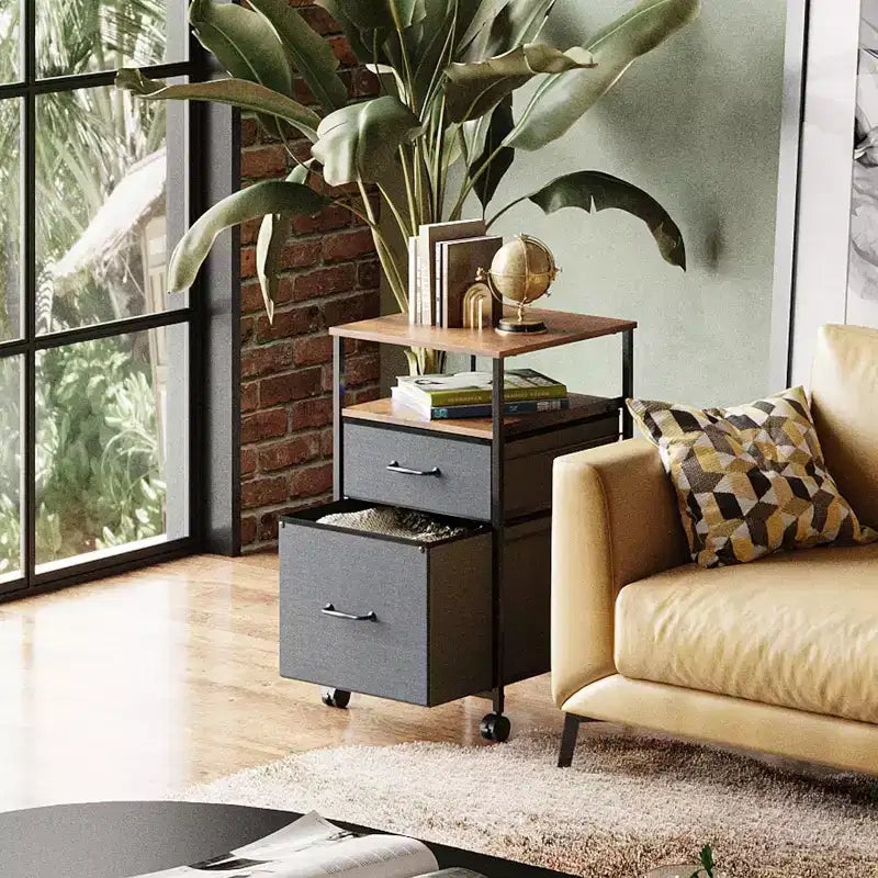 Mobiletto schedario DEXYLLO, porta stampante su ruote con ripiano aperto, schedario verticale in tessuto adatto per formato A4 o Letter per ufficio in casa