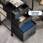 DEXYLLO Cassettiera Archivio a 3 Cassetti, Mobile con Ruote per Stampante, Schedario Verticale in Tessuto per Ufficio Casa, Adatto per Fogli A4 o Formato Letter
