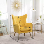 Poltrona a pozzetto in velluto con bottoni capitonné Roundhill Furniture Sovarol, Gialla
