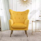 Poltrona a pozzetto in velluto con bottoni capitonné Roundhill Furniture Sovarol, Gialla