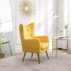Poltrona a pozzetto in velluto con bottoni capitonné Roundhill Furniture Sovarol, Gialla