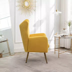 Poltrona a pozzetto in velluto con bottoni capitonné Roundhill Furniture Sovarol, Gialla
