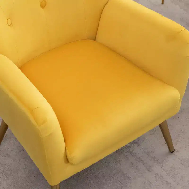 Poltrona a pozzetto in velluto con bottoni capitonné Roundhill Furniture Sovarol, Gialla