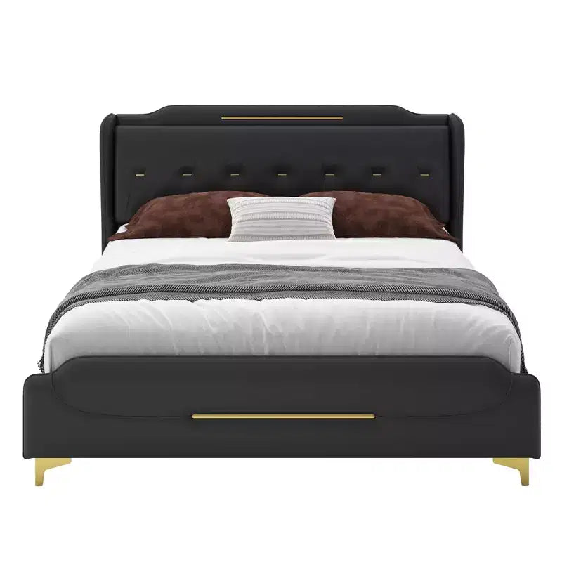 Christopher Knight Home King Modern Faux Leather Upholstered Bed with Wingback Headboar