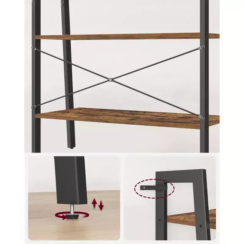 Scaffale a Scala, Libreria a 4 Ripiani, Scaffale Contenitore, Libreria con Struttura in Acciaio, per Soggiorno, Ufficio, Cucina, Camera da Letto, Stile Industriale
