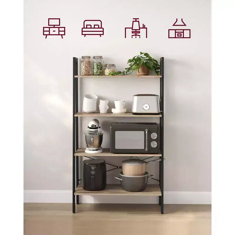 Scaffale a Scala, Libreria a 4 Ripiani, Scaffale Contenitore, Libreria con Struttura in Acciaio, per Soggiorno, Ufficio, Cucina, Camera da Letto, Stile Industriale