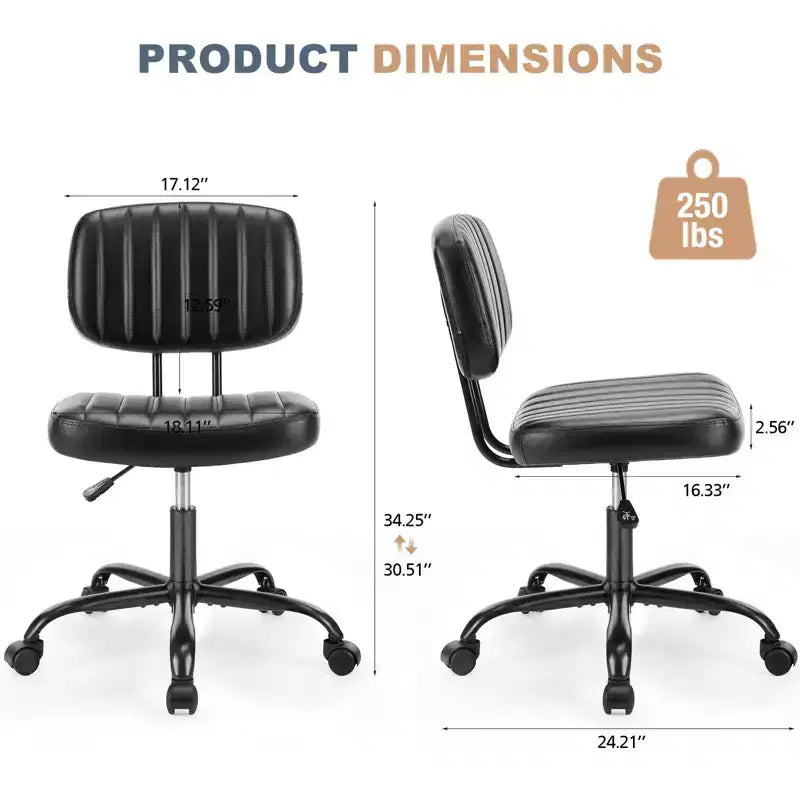 JIONJOY Poltrona da ufficio piccola senza braccioli in pelle PU ergonomica