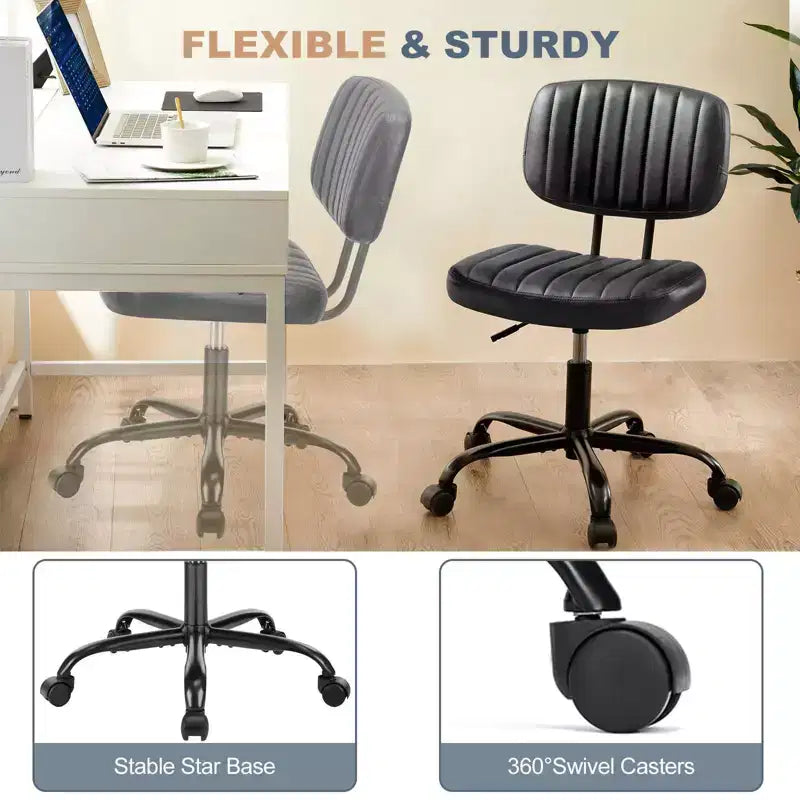 JIONJOY Poltrona da ufficio piccola senza braccioli in pelle PU ergonomica